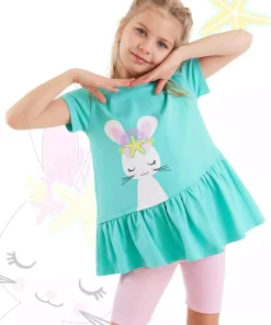 ست تایت تیشرت چیندار تابستانی آبی دخترانه برند Denokids کد 1753832527