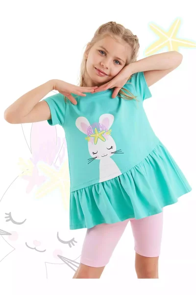 ست تایت تیشرت چیندار تابستانی آبی دخترانه برند Denokids کد 1753832527
