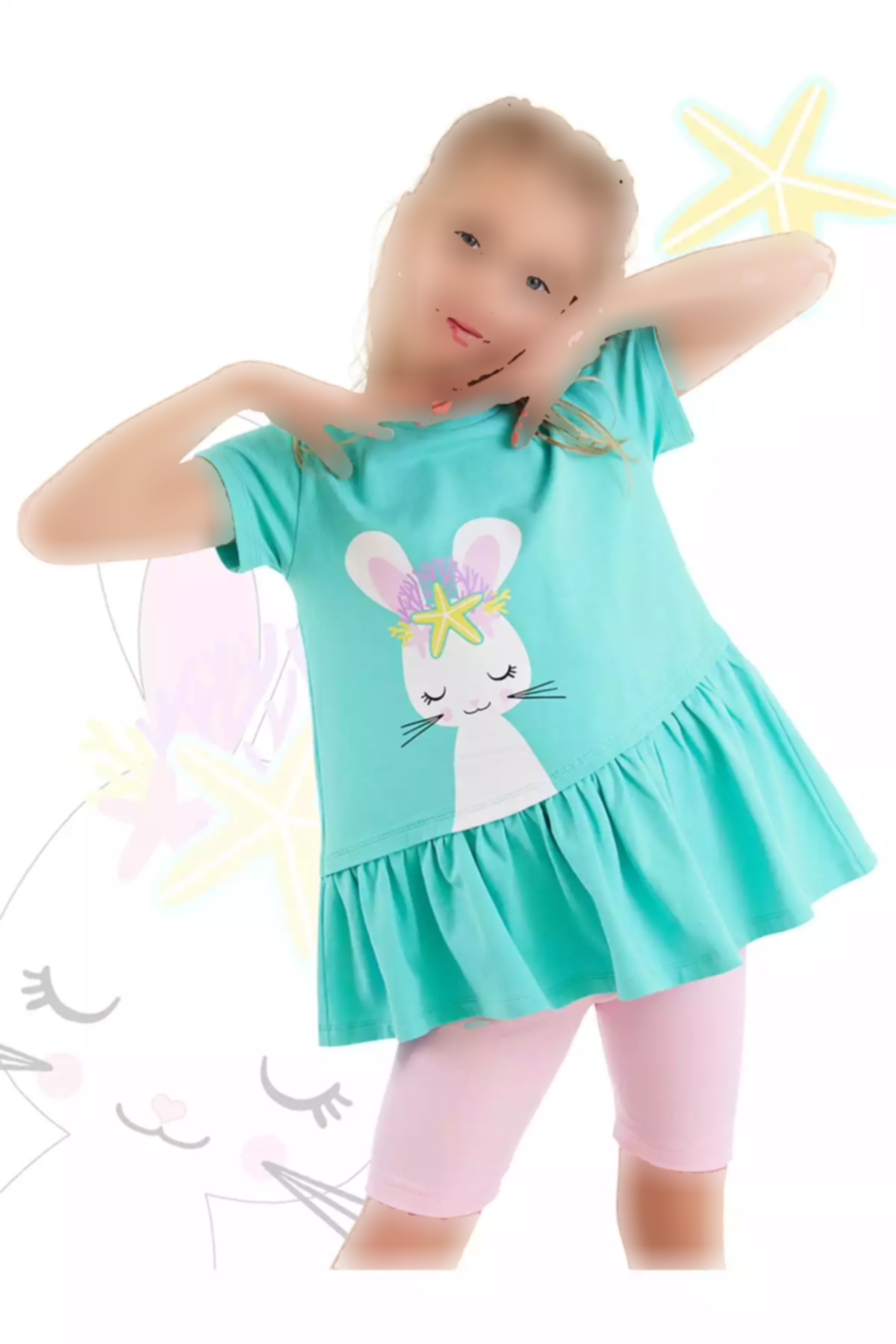 ست تایت تیشرت چیندار تابستانی آبی دخترانه برند Denokids کد 1753832527