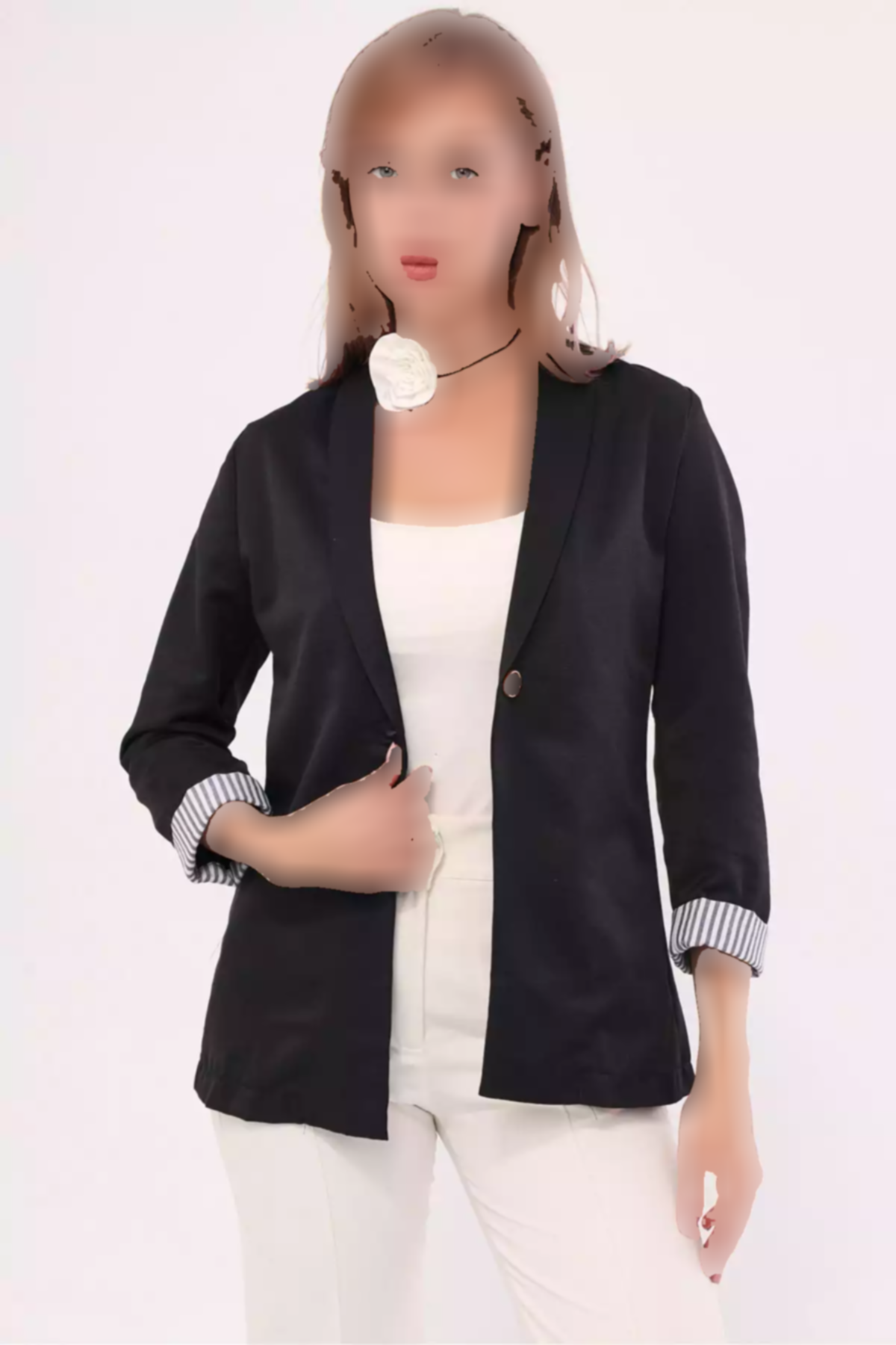 کت تک دکمه راهراه داخل آستین مشکی زنانه برند armonika کد 1753597329