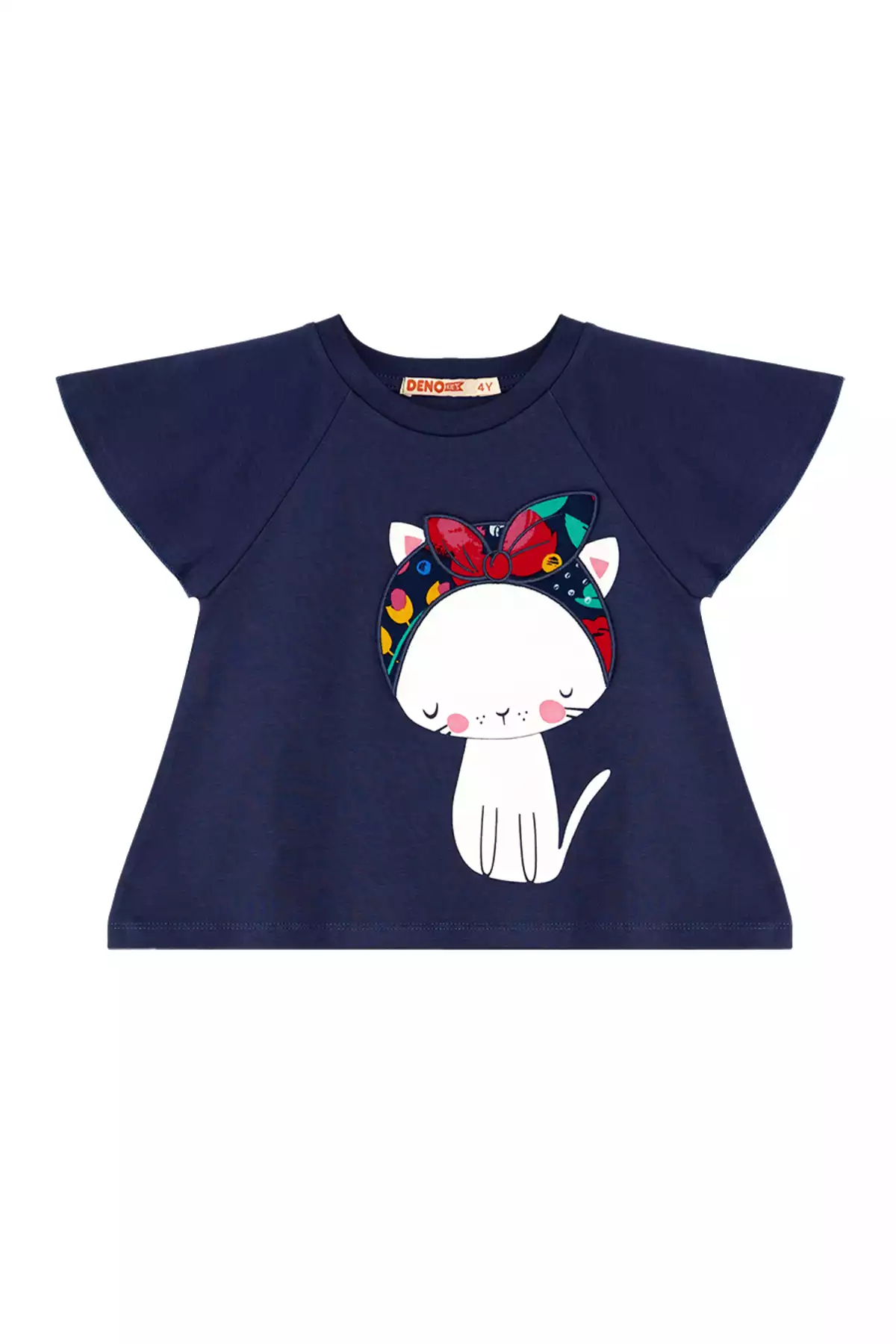 ست شلوارک تیشرت پوپلین تابستانی گربه گلدار سرمه ای دخترانه برند Denokids کد 1753823526