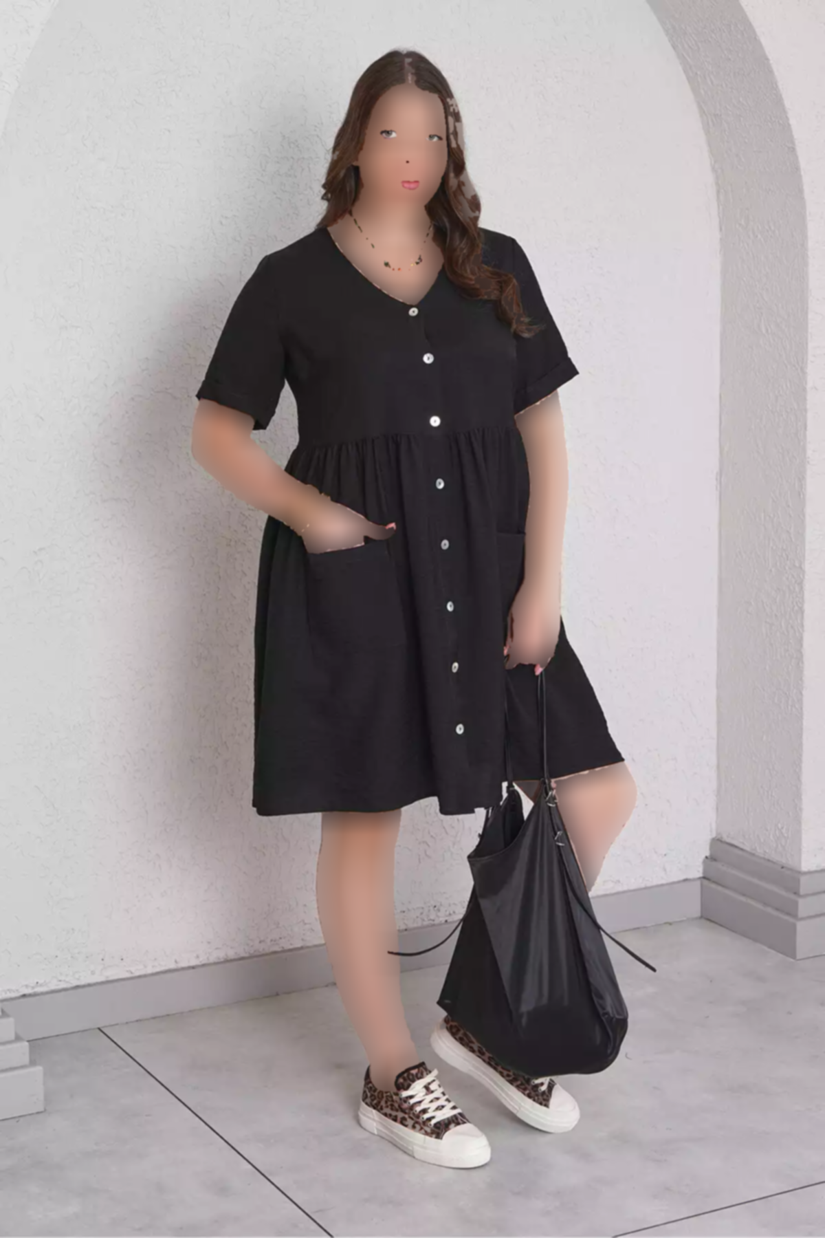 پیراهن یقه هفت کتان بافتنی برند Büyük Moda کد 1753839124