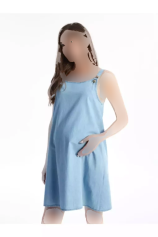 پیراهن جین ساده جدید city یقه گرد بارداری بند‎دار برند LC Waikiki کد 1752547932