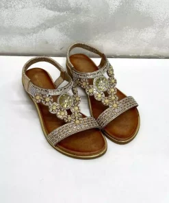 صندل لژدار نگین دار طلایی زنانه برند inizio کد 1753702864