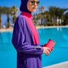 مایو اسلامی پوشیده مدرن کامل طراحی چاک دار بنفش برند Marina کد 1753525864