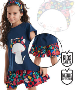 تیشرت و شورت تابستانی دخترانه با طرح گربه و گل کد 1753823526