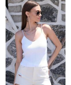 تاپ میله‌ای زنانه با بند نخی، سفید 23s1017 کد 1753690988