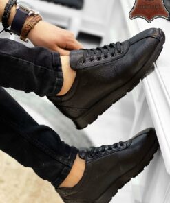 کفش ورزشی مردانه چرم طبیعی مشکی کد 1753627268