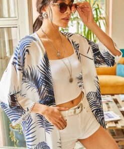 کیمونو زنانه با جزئیات گیپور، رنگ سورمه‌ای، مدل CKT-19000080. کد 1753665733