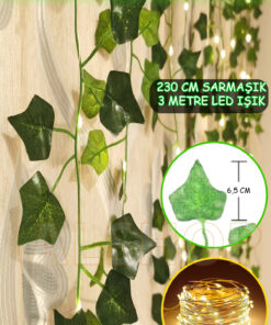 چراغ LED مشکی 230 سانتی‌متری با برگ‌های سبز، ۳ متر نور روز. کد 1753587667