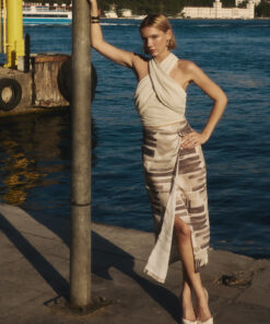 دامن مدادی کتان طرح دار - رنگ سنگی کد 1753368069