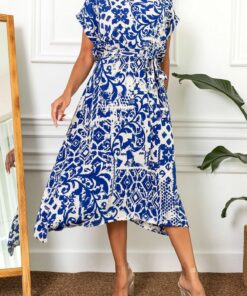 پیراهن زنانه با کمر کشی و طرح دار، مدل ARM-22Y001044 کد 1753597332