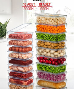 ست ۲۰ تایی ظرف ذخیرهسازی با درب مناسب برای فریزر ۱ و ۲ لیتر. کد 1753559771