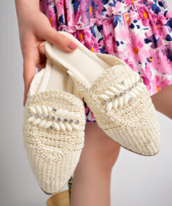 کفش زنانه سنگدار جلو بسته بافته شده برای جهیزیه و روزمره کد 1753609272