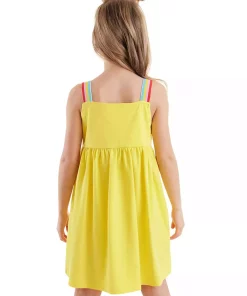 پیراهن تابستانی چیندار زرد دخترانه بنددار برند Denokids کد 1753832468