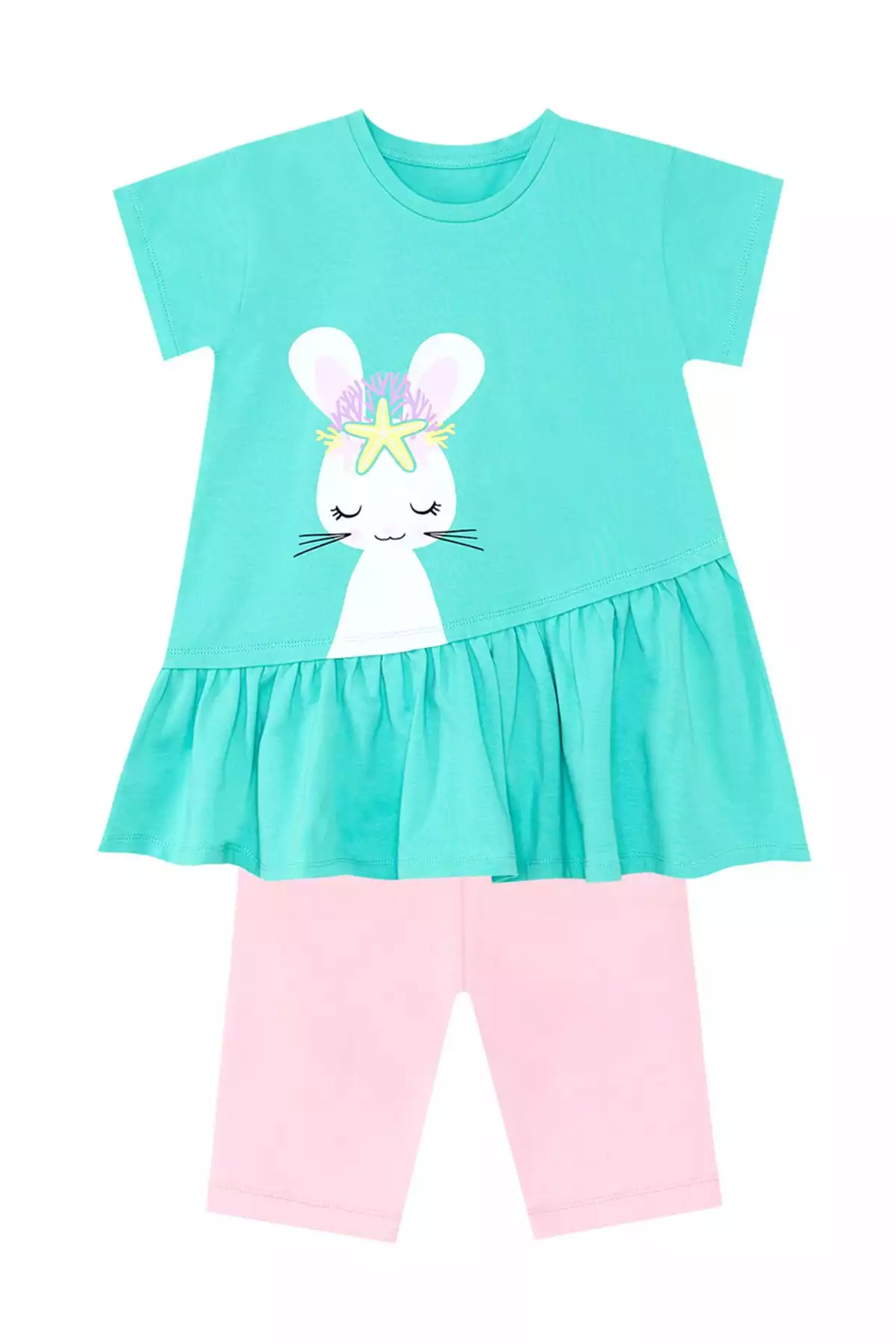 ست تایت تیشرت چیندار تابستانی آبی دخترانه برند Denokids کد 1753832527