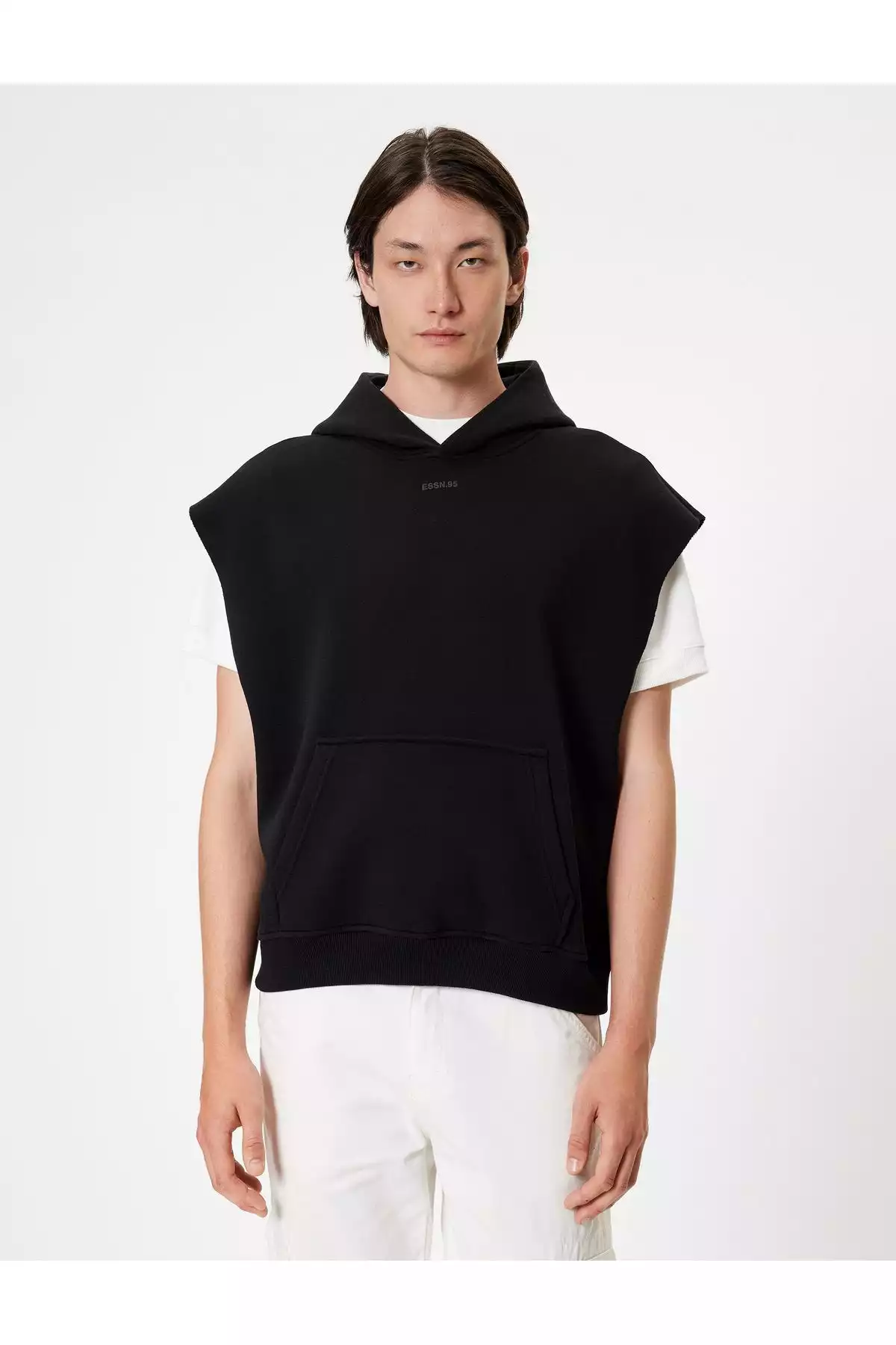 سوییشرت جیب دار گشاد پنبه ای چاپی کلاهدار بدون آستین برند Koton کد 1753305664