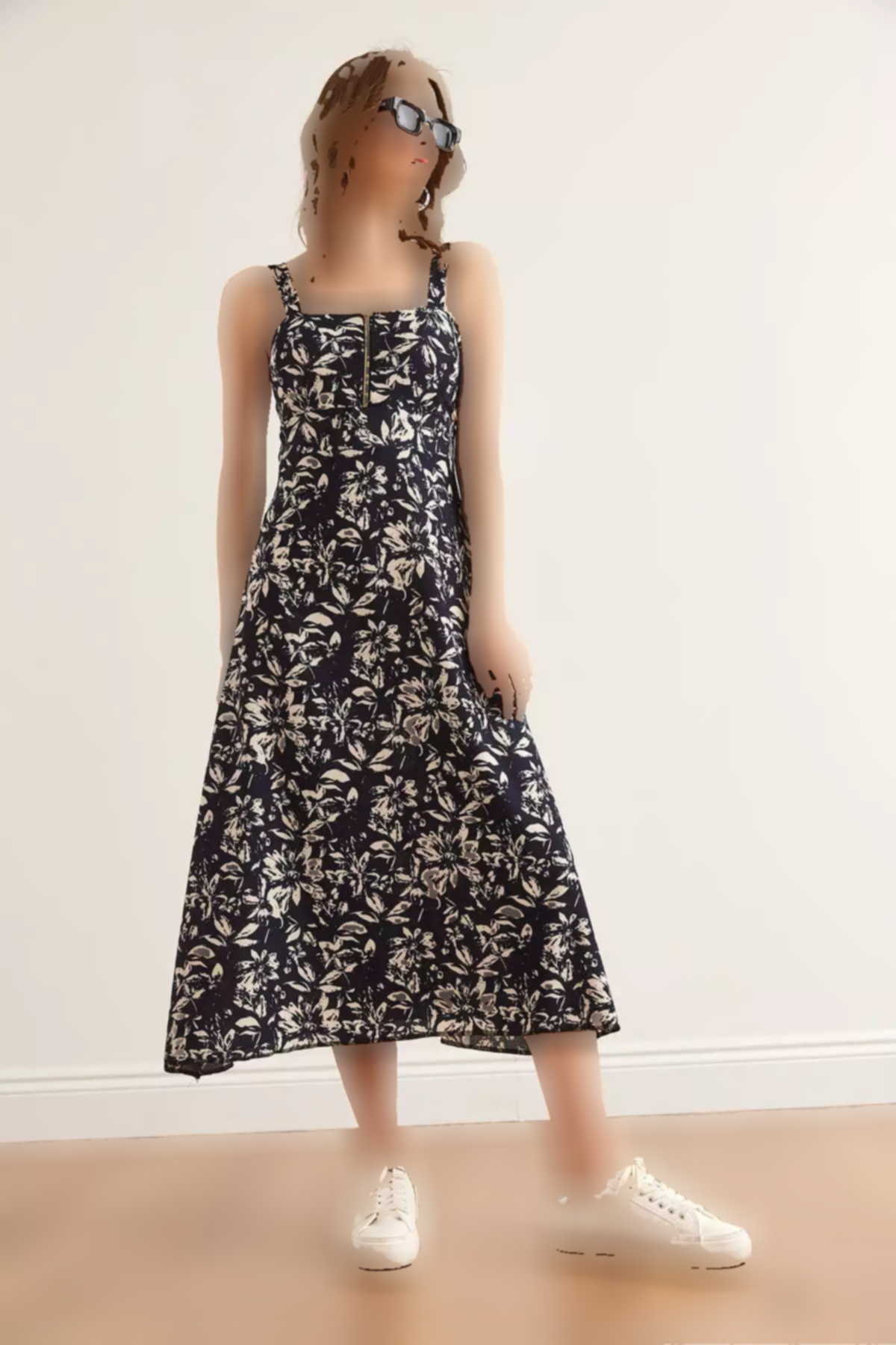 پیراهن شال بافتنی طرحدار سرمه ای زیپدار زنانه برند Olalook کد 1753669926