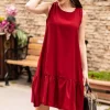 پیراهن چیندار دامن بدون آستین زرشکی زنانه برند armonika کد 1753590066