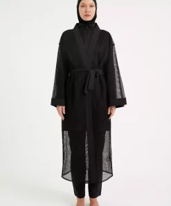 کیمونو ساحلی کامل توری پوشیده قد سبک خوش استیل، مشکی برند Marina کد 1753525925