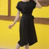 پیراهن کمر کشی گرهدار مشکی زنانه برند armonika کد 1753597326