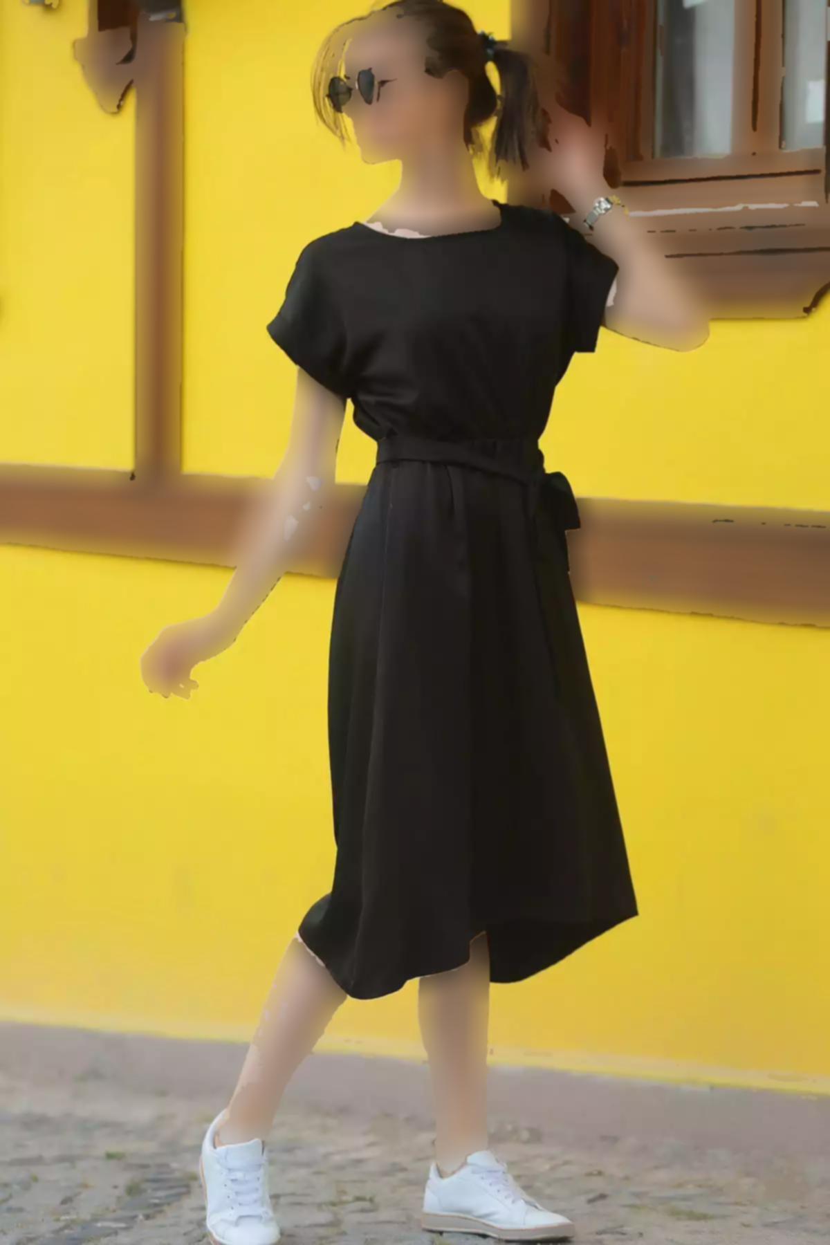 پیراهن کمر کشی گرهدار مشکی زنانه برند armonika کد 1753597326