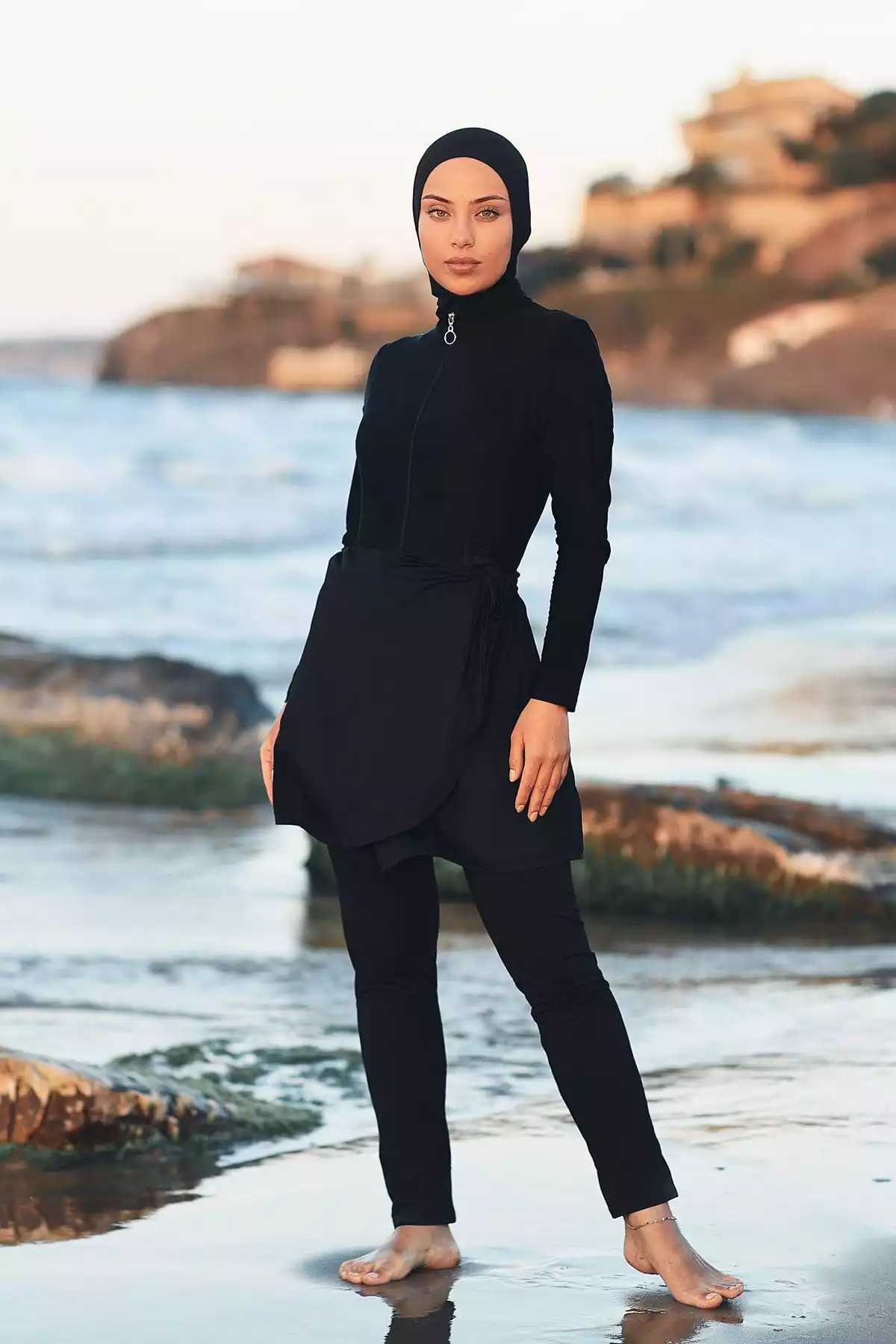 مایو پیراهن ساحلی دامن استخر لایکرا آبی مشکی برند Remsa Mayo کد 1753760470