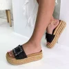 دمپایی سگک دار حصیری سنگی زنانه مشکی برند inizio کد 1753716672