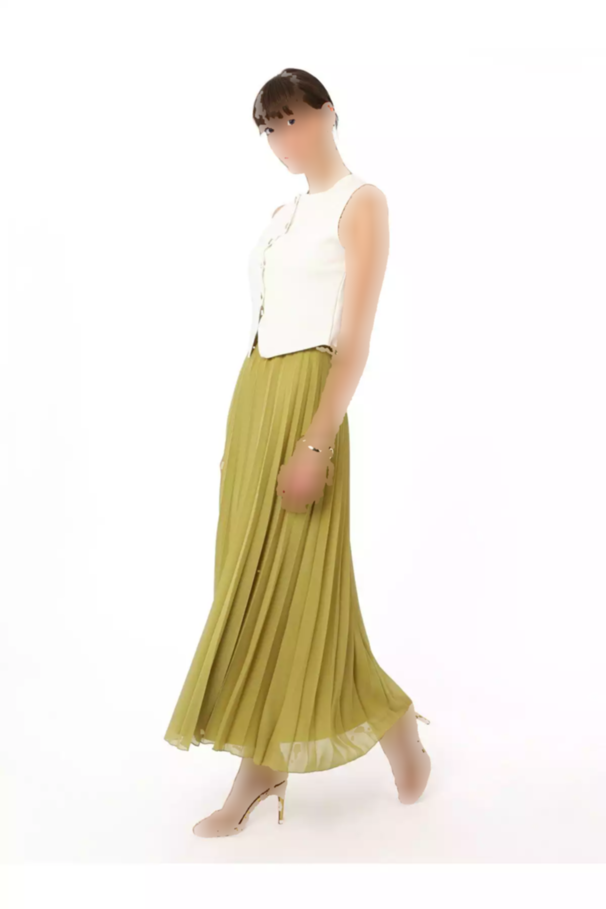 دامن شیفون پلیسه دار رفکا سبز زیتونی برند Refka کد 1753721470