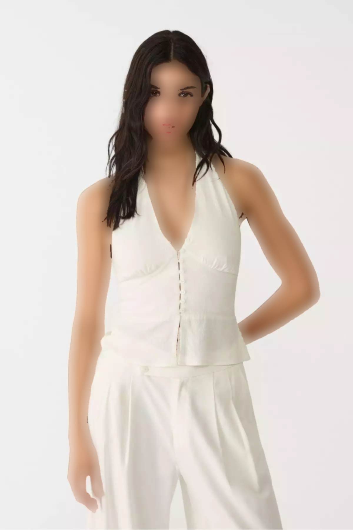 تاپ دکمهدار یقه کتان برند Stradivarius کد 1753737242