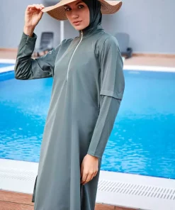 مایو اسلامی پوشیده کامل برگ طرحدار یشمی برند Marina کد 1753525873