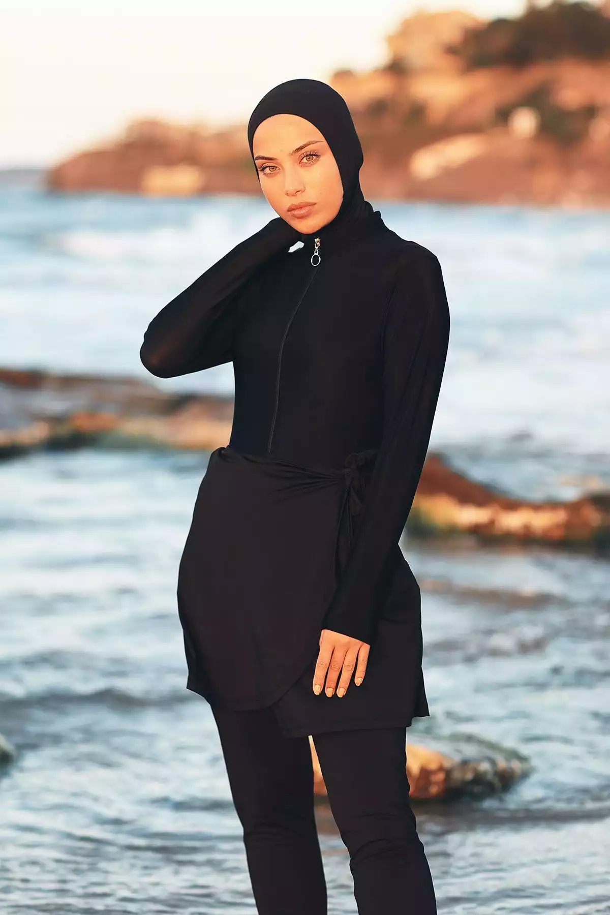 مایو پیراهن ساحلی دامن استخر لایکرا آبی مشکی برند Remsa Mayo کد 1753760470