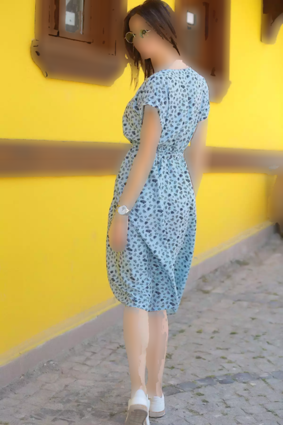 پیراهن کمر کشی ساده گرهدار طرحدار آبی زنانه برند armonika کد 1753591868