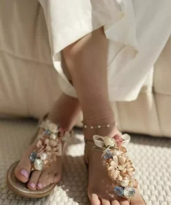 صندل گلدار طلایی زنانه برند inizio کد 1753702866