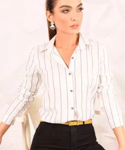 پیراهن راهراه آستین بلند سفید زنانه برند armonika کد 1753597331