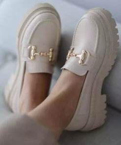 سگک کفش لوفر کف کلفت طلایی بژ زنانه برند StWenn کد 1753608126