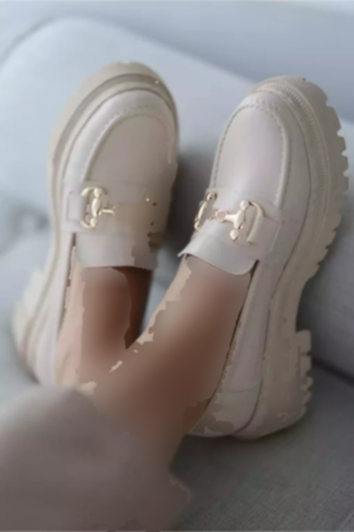 سگک کفش لوفر کف کلفت طلایی بژ زنانه برند StWenn کد 1753608126