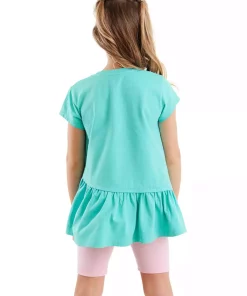 ست تایت تیشرت چیندار تابستانی آبی دخترانه برند Denokids کد 1753832527