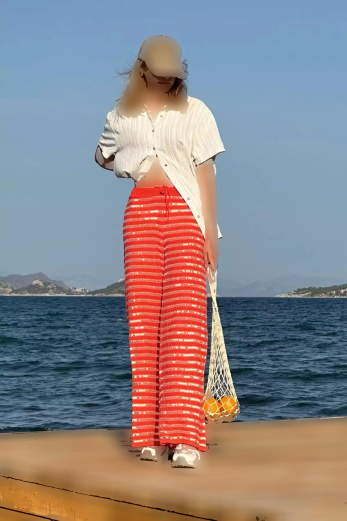 بافتنی طرحدار راهراه پاچه اسپانیایی نارنجی ونیلیا شلوار زنانه برند CHUBA کد 1753696266