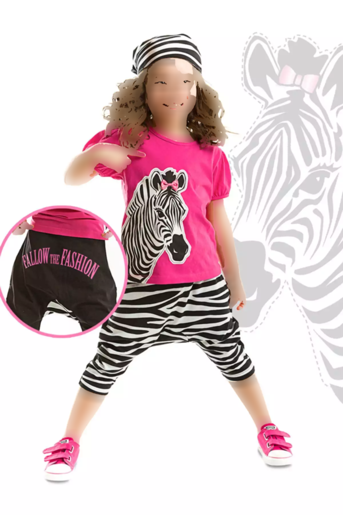 ست شلوارک تیشرت کشی گورخری دخترانه برند Denokids کد 1753823470