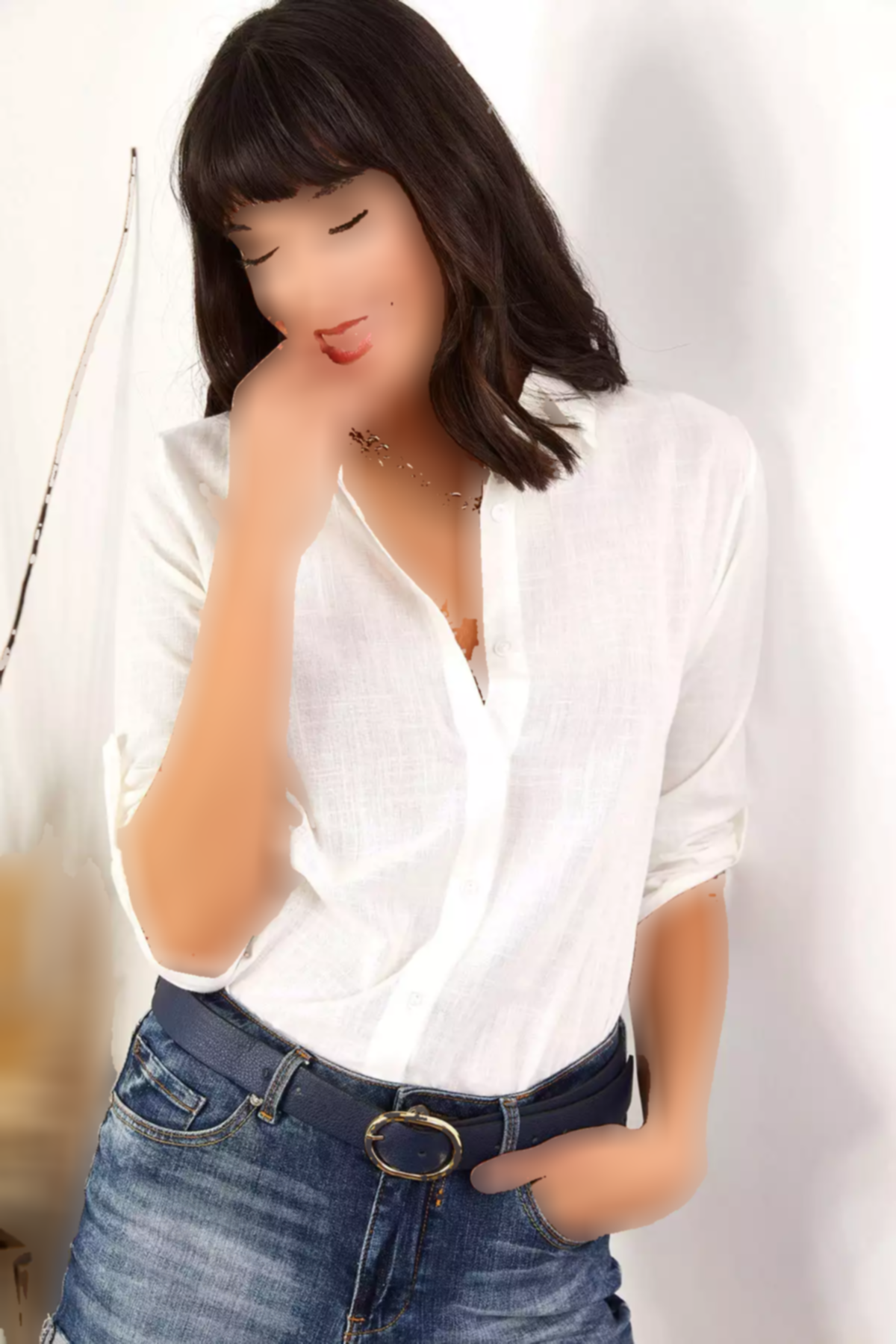 پیراهن کتان تا شده آستین سفید زنانه برند Olalook کد 1753665726