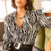 پیراهن ابریشم مصنوعی طرحدار گورخری مشکی زنانه برند Olalook کد 1753669866