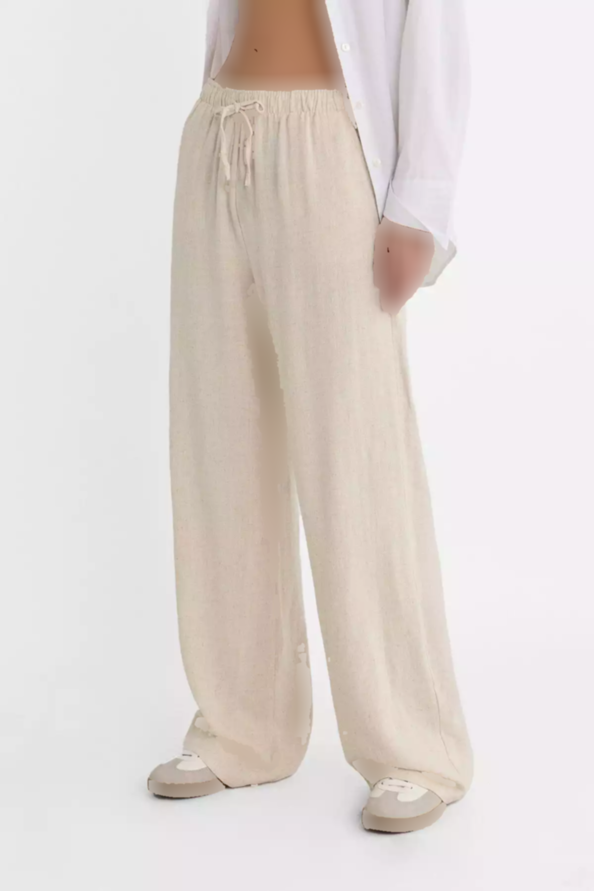 برش کتان گشاد شیری شلوار برند Stradivarius کد 1753351887