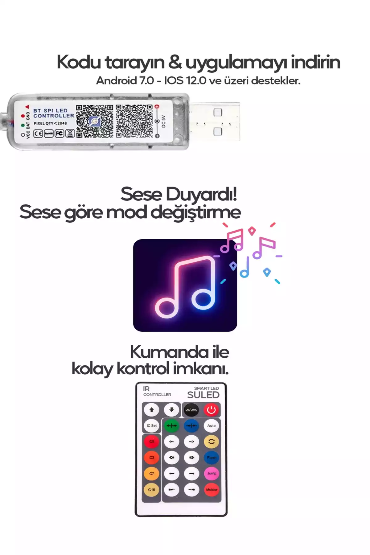 led کنترل دار نوار 100 پشت تلویزیون حساس به صدا اسمارت برند ALSHOP کد 1753587670