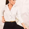 پیراهن راهراه آستین بلند سفید زنانه برند armonika کد 1753597331