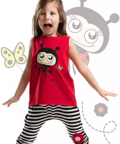 ست شلوارک تیشرت کشی تابستانی راهراه قرمز دخترانه ۰ برند Denokids کد 1753832526