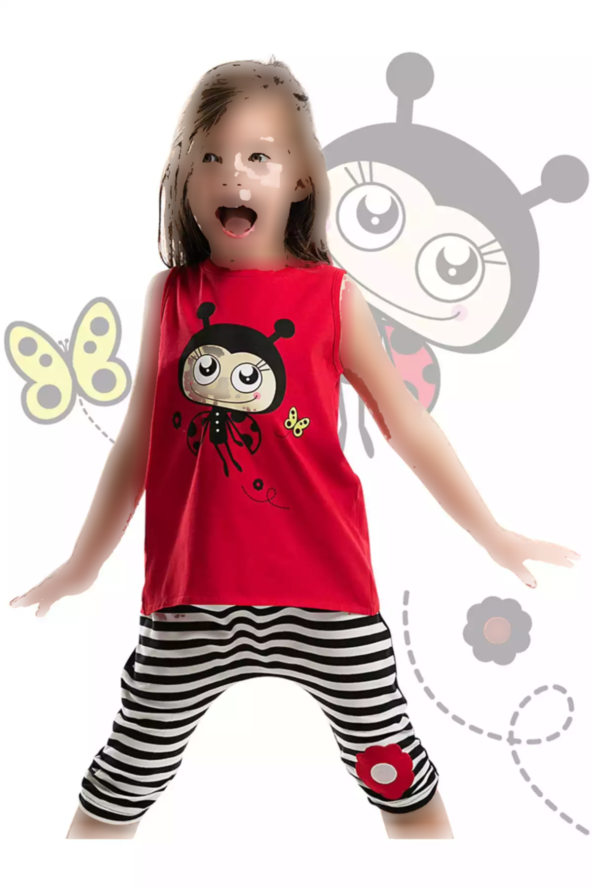 ست شلوارک تیشرت کشی تابستانی راهراه قرمز دخترانه ۰ برند Denokids کد 1753832526