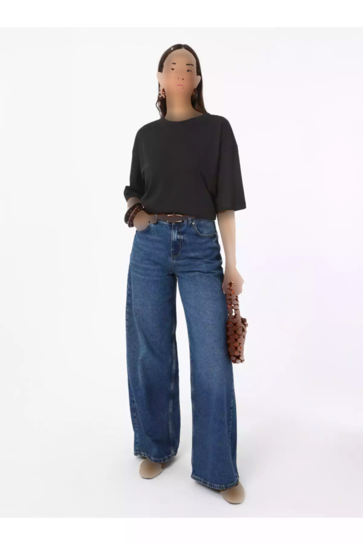 ساده شانه باز افتاده یقه گرد رفکا مشکی تیشرت زنانه برند Refka کد 1753723269