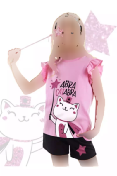 ست شلوارک تیشرت تابستانی چین‎دار دخترانه برند Denokids کد 1753832463