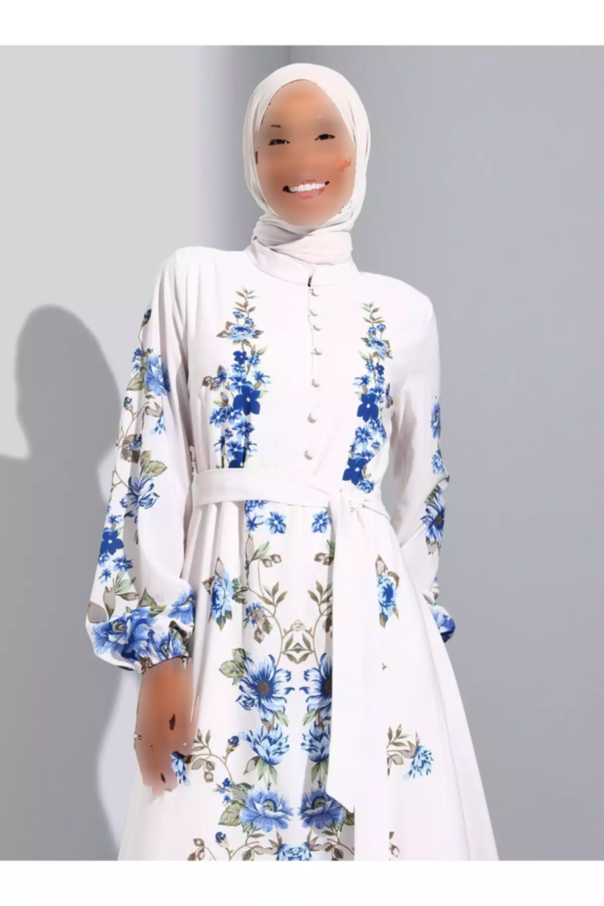 پیراهن یقه طرحدار بژ آبی برند Refka کد 1753726865